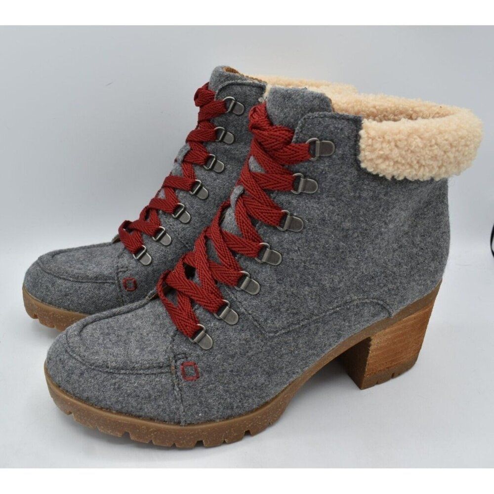 Korks Womens Size 8 Evie Grey Wool‎ Fabric Heeled Lace Up Fashion Boots Shoes